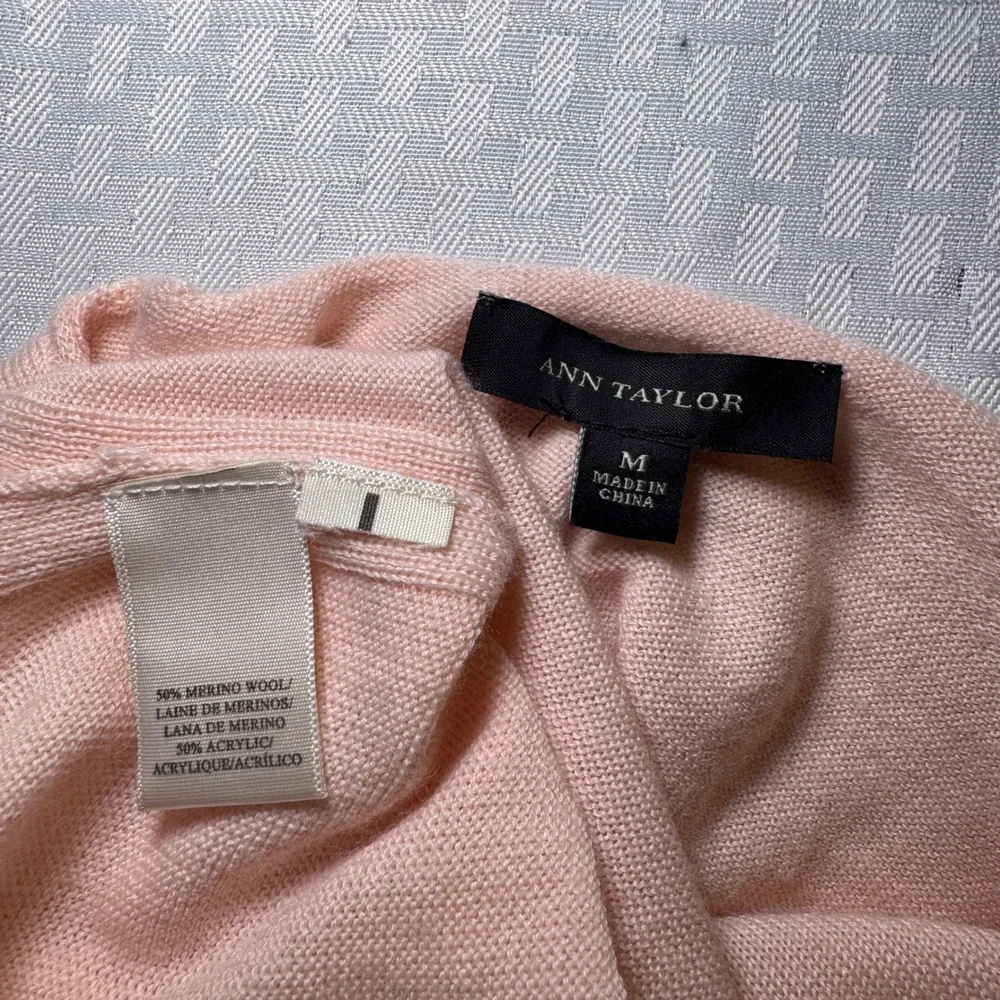 Ann Taylor Pink Merino Wool‎ Blend V-Neck Tunic Sweater Women's Medium